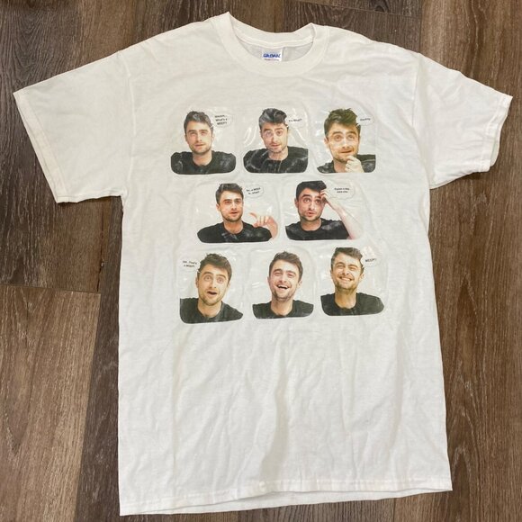 Daniel Radcliffe Meme White Graphic Tee Medium Gildan Heavy Cotton Pre-Shrunk - Picture 1 of 5